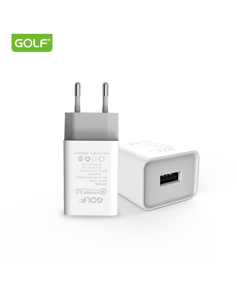 Alimentator Incarcator retea 230V la 1x QC USB 3A Fast Charge Alb GF-U206Q blister Golf - imagine 1