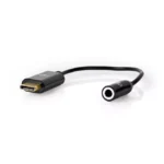 Cablu adaptor USB TYPE C tata - Jack 3.5 mm mama 15cm aurit negru Nedis