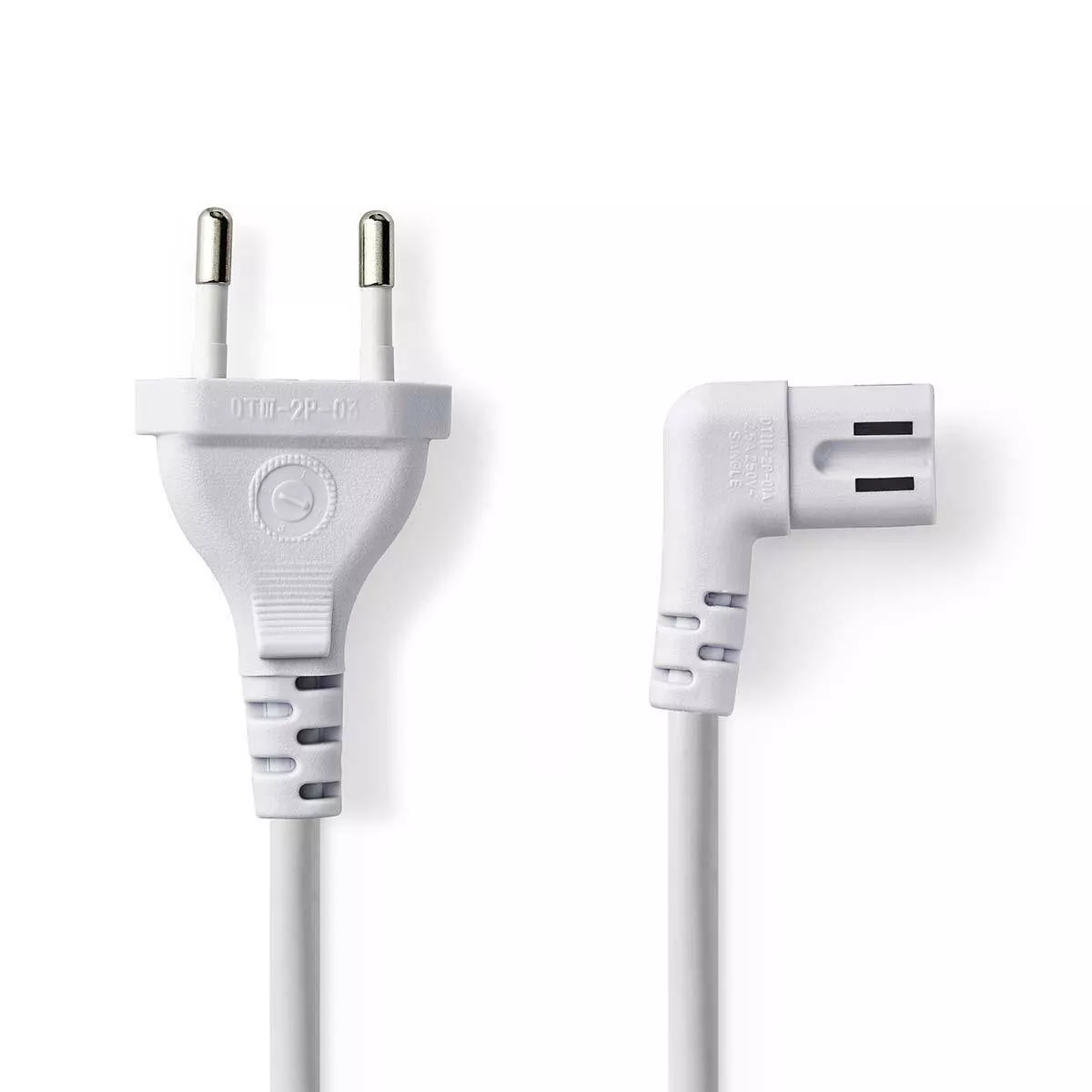 cablu-alimentare-euro-tata-2-pini-iec-320-c7-cotit-2m-alb-nedis Cablu alimentare Euro tata - 2 Pini IEC-320-C7 cotit 2m alb Nedis - imagine 1