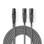 Cablu audio balansat stereo 2x XLR 3-pini tata - XLR 3-pini mama 1.5m gri Nedis