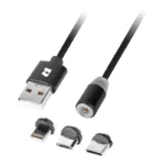 Cablu USB MAGNETIC 3in1 USB Type C LIGHTNING micro USB 1m negru REBEL