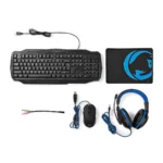 Kit Gaming cu fir 4 in 1 tastatura Casti Mouse MousePad Nedis