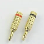 Mufa banana 5mm tata inel rosu cu surub metal aurit