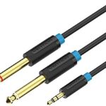 Cablu audio 2m 4mm Jack 3.5 mm 3pin mufa tata - 2x Jack 6.3 mm mufa tata cupru aurit negru PVC VENTION BACBH
